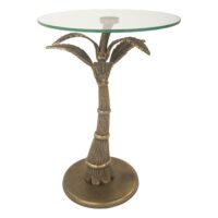 Bijzettafel Kyara 40 x 57 cm, retro messing palmvoet van staal, met 8mm dik glazen blad