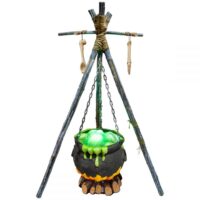 Grote heksenketel aan 3-poot met licht en geluid 80x80x165(h)cm ketel formaat 50x60cm