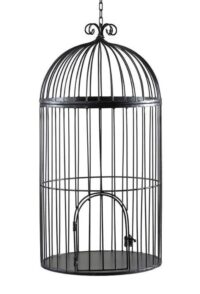 Vogelkooi xl, goud metaal, 65 x 35 cm met witte uil