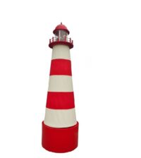 Vuurtoren 3D, rood & wit met roterend licht incl. sokkel 60(h)cm 360(h)x100(Ø)cm