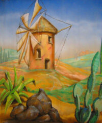 Decordoek, Landschap Molen met cactus, 285(h)x255(b)cm