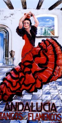 Paneel met Spaans tafereel: Flamenco danseres 244(h)x122(b)cm