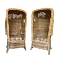 Rotan strandstoel, vintage rieten stoel, 163(h) x 75(b) cm