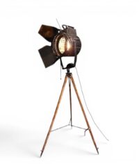 Authentieke Filmspot (LTM), op houten statief met Led filament lamp