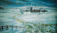 Winterlandschap met kerkje in de sneeuw (nr 2) 600(b)x350(h)cm