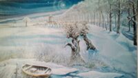 Winterlandschap met landweg en molen (nr 3) 600(b)x350(h)cm