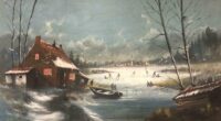 Winterlandschap oud Hollands met schaatsers (nr 5) 600(b) x 325(h)cm