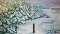 Winterlandschap met besneeuwde sparrenbos (nr. 1) 600(b)x350(h)cm