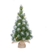 Mini kunstkerstboom norton met LED verlichting 60 cm groen, bedekt met sneeuw
