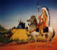 Decordoek (E) Western Tipi met indiaan op een paard - 300(h)x250(b)cm