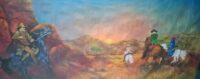 Decordoek (F) Western Landschap, 300(h)x700(b)cm Een authentiek met de hand beschilderd decordoek