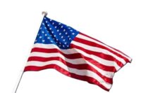 Amerikaanse vlag 100x150cm met mast 250cm, oranje mast dop en vlaggenstandaard
