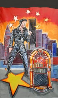 Decordoek Elvis Presley met Wurlitzer juke-box 410(h)x250(b)cm