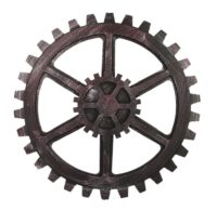 Industrieel roestig tandwiel, Ø 50cm. 13mm, hout
