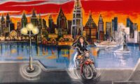 Manhattan skyline, James Dean op Harley Davidson 410(h)x600(b)cm